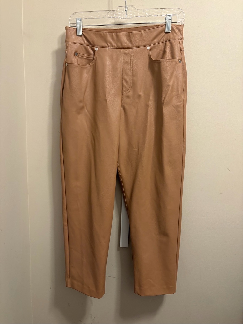 SPANX II Faux Leather Pants Size Medium Tan Camel Straight Leg Cropped